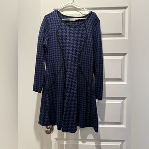 Calvin Klein Blue and Black Houndstooth Sweater Fit and Flare Dress